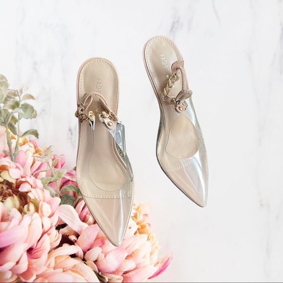 Stunner Embellished Slingback Clear Pumps. - Picture 2 of 6